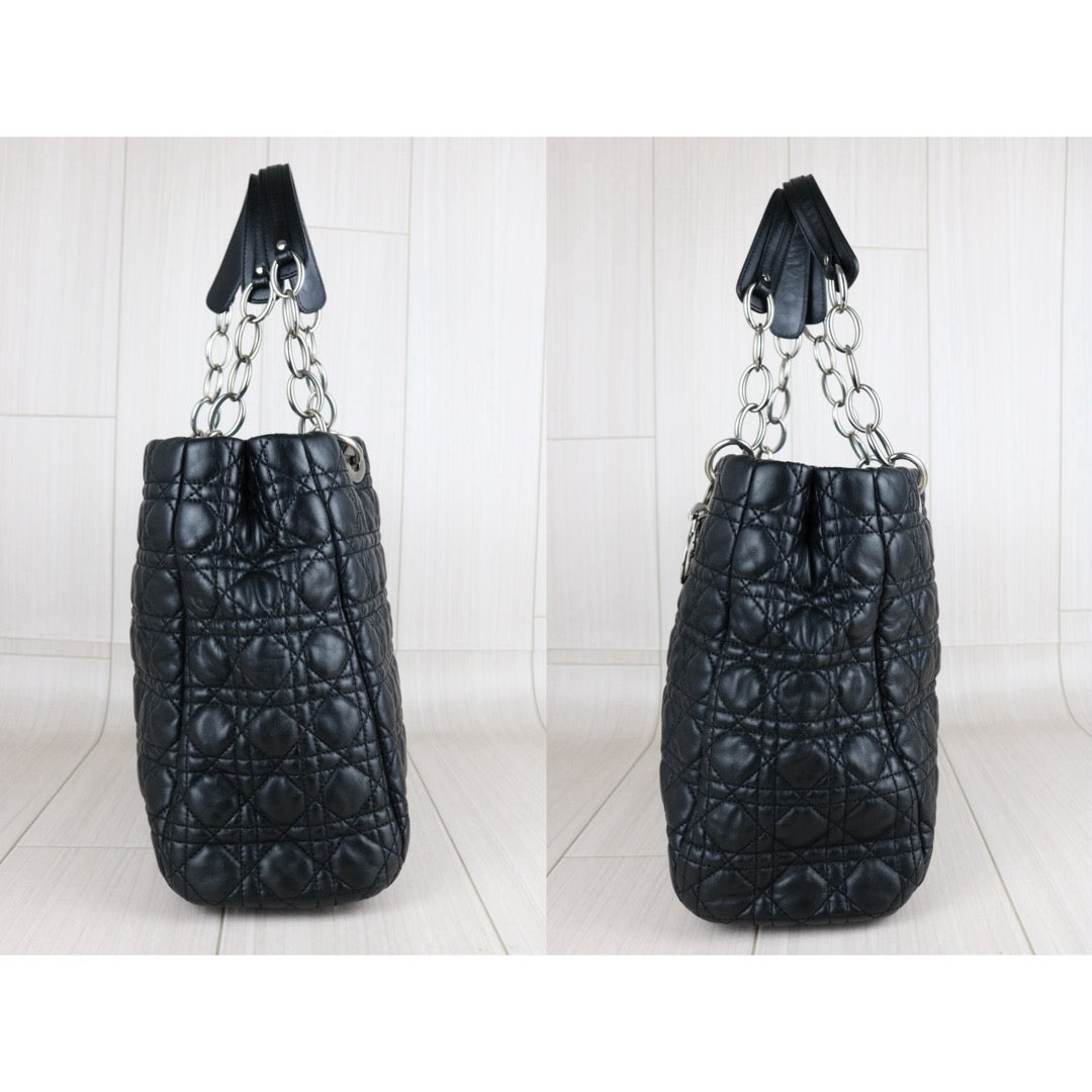 Include Entrupy Certificate of Authenticity｜Good ( Rank AB)｜  Dior Lamb Skin Large Lady Dior Tote Bag Black ｜S26053001