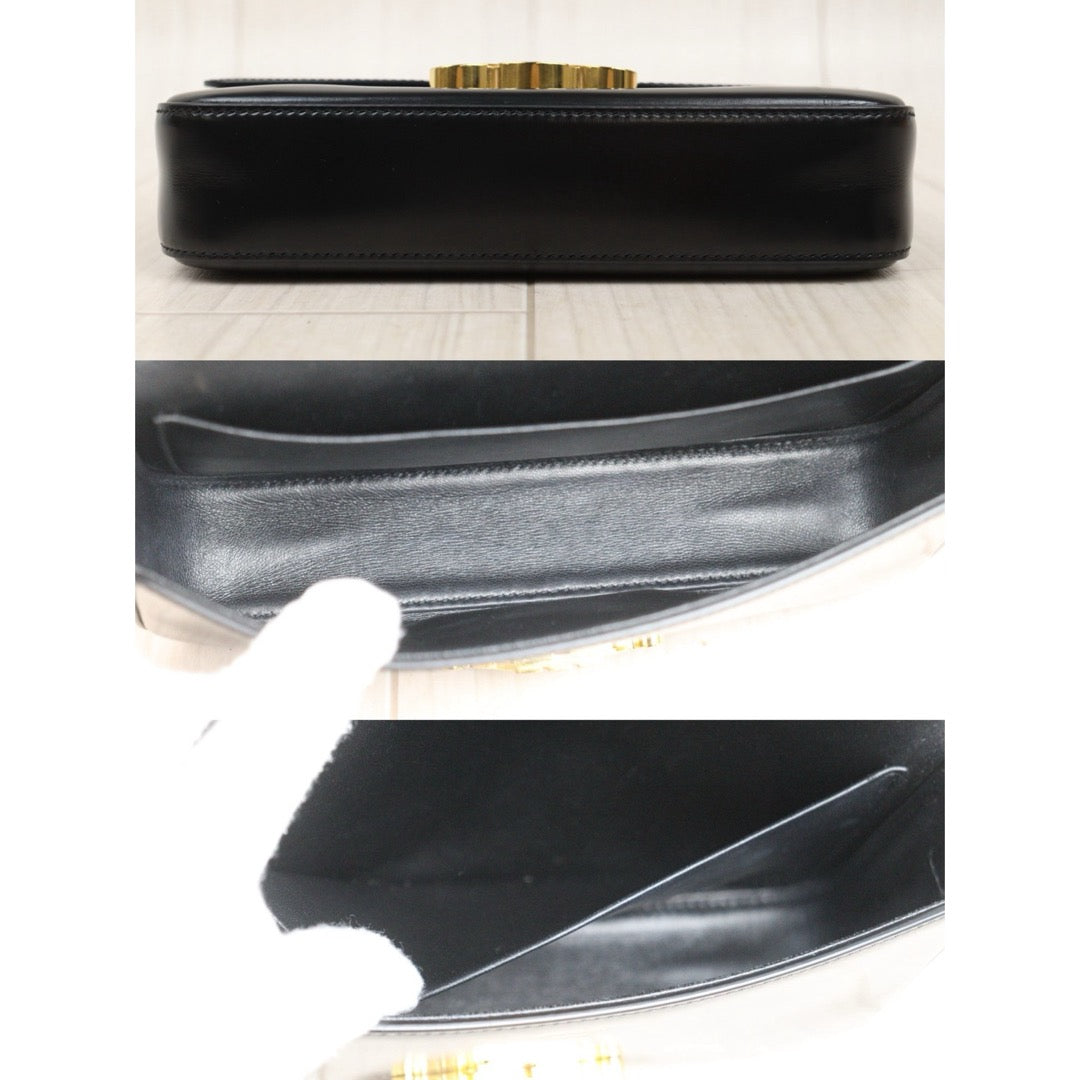 Good ( Rank AB) ｜CELINE Calf Leather Triomphe Black Shoulder Bag Golden Hardware｜S25110429