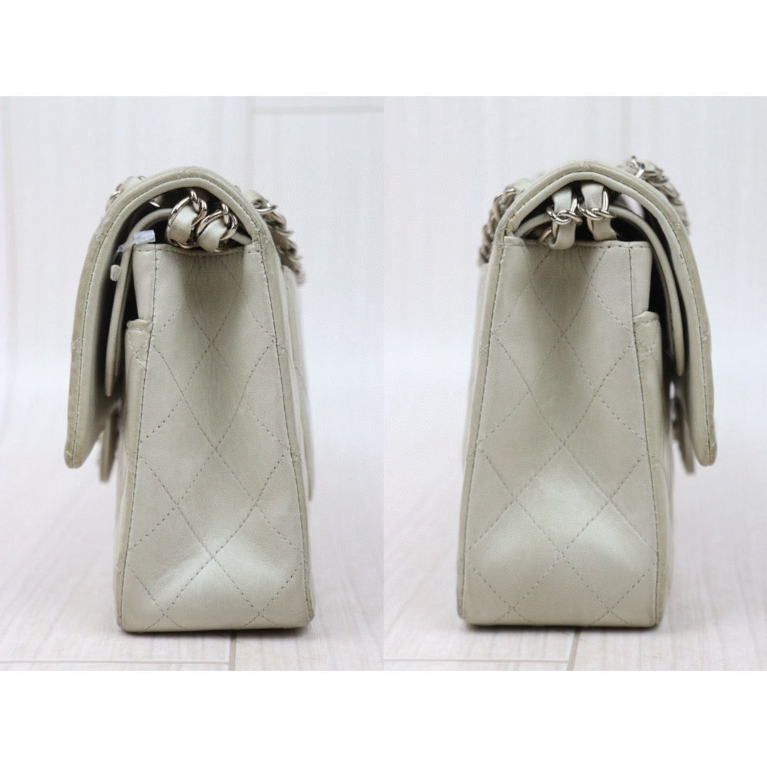 Good ( Rank AB)｜ CHANEL  Lamb Skin  Double Flap 25 Shoulder Bag Grey Made in 1997-1999 Year ｜P25012203