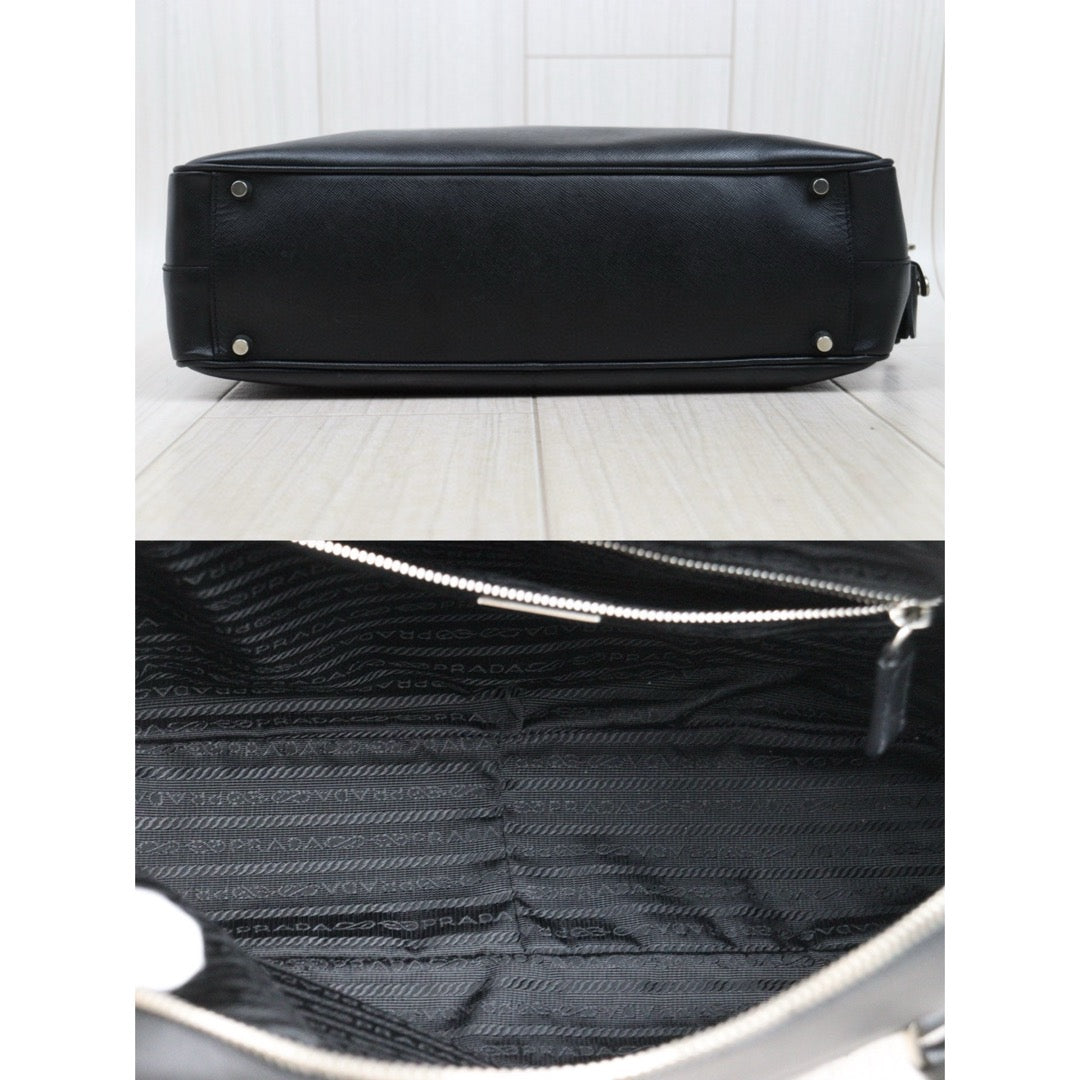 Good ( Rank AB)｜Prada Leather Saffiano Briefcase Handbag Black｜V25050815
