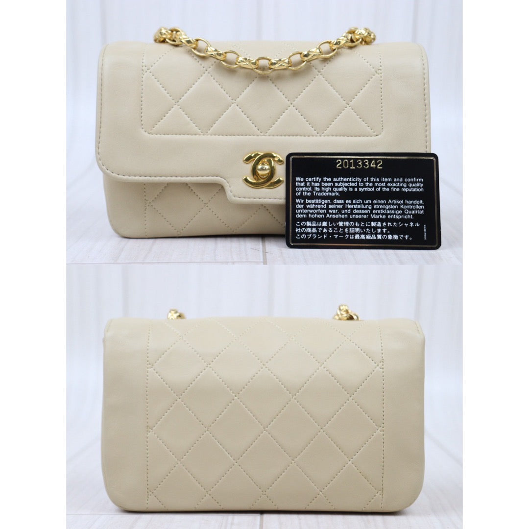 Rank A ｜CHANEL Matrasse Diana 18 Lamb Skin Beige Shoulder Bag  ｜24040801