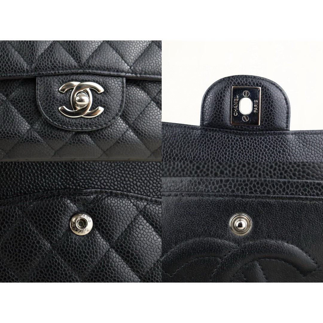 Good ( Rank AB)｜ CHANEL Caviar Skin Matrasse Double Flap 25 Shoulder Bag Black Made In 2009-2010 Year  ｜Y25011002