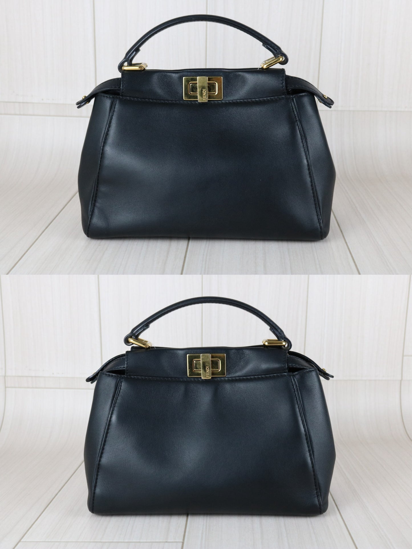 Very Good （Rank A） ｜ FENDI Calf Leather Peekapoo iconic mini Handbag With Shoulder Bag Black｜S26011707