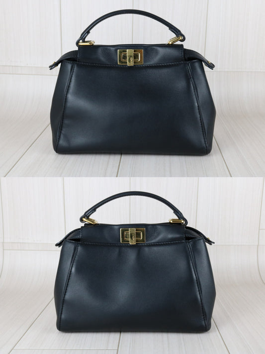 Very Good （Rank A） ｜ FENDI Calf Leather Peekapoo iconic mini Handbag With Shoulder Bag Black｜S26011707