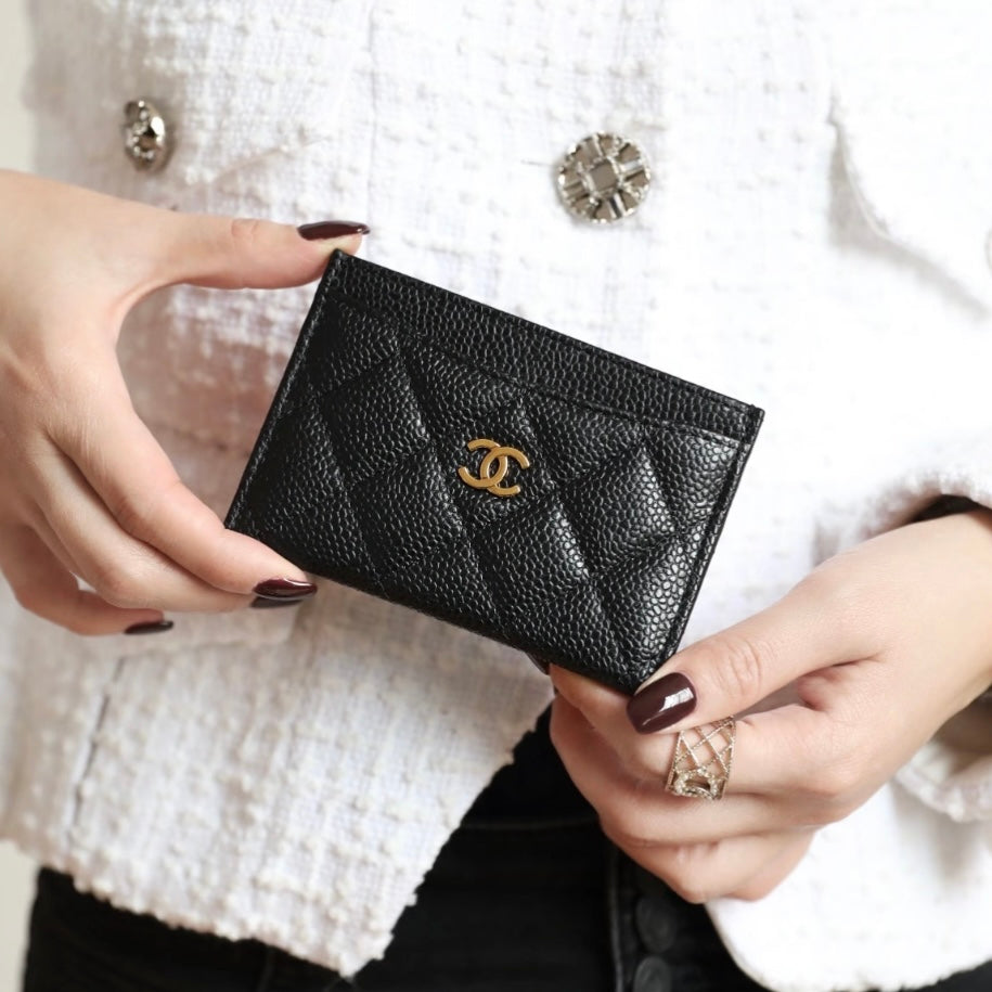 Include Entrupy Certificate of Authenticity｜Good ( Rank AB)｜CHANEL Caviar Skin Black Card Holder Made In 2021-2022Year｜S26052512