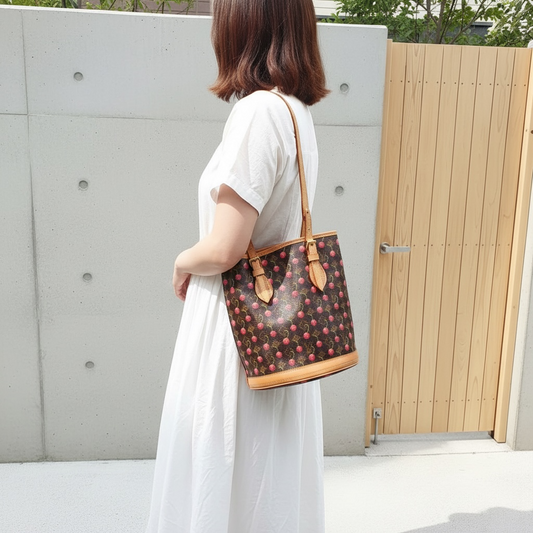 Include Entrupy Certificate of Authenticity｜Good ( Rank AB)｜ Louis Vuitton Takashi Murakam Cherry Monogram Petit Bucket PM Tote Bag With Pouch｜S26030910