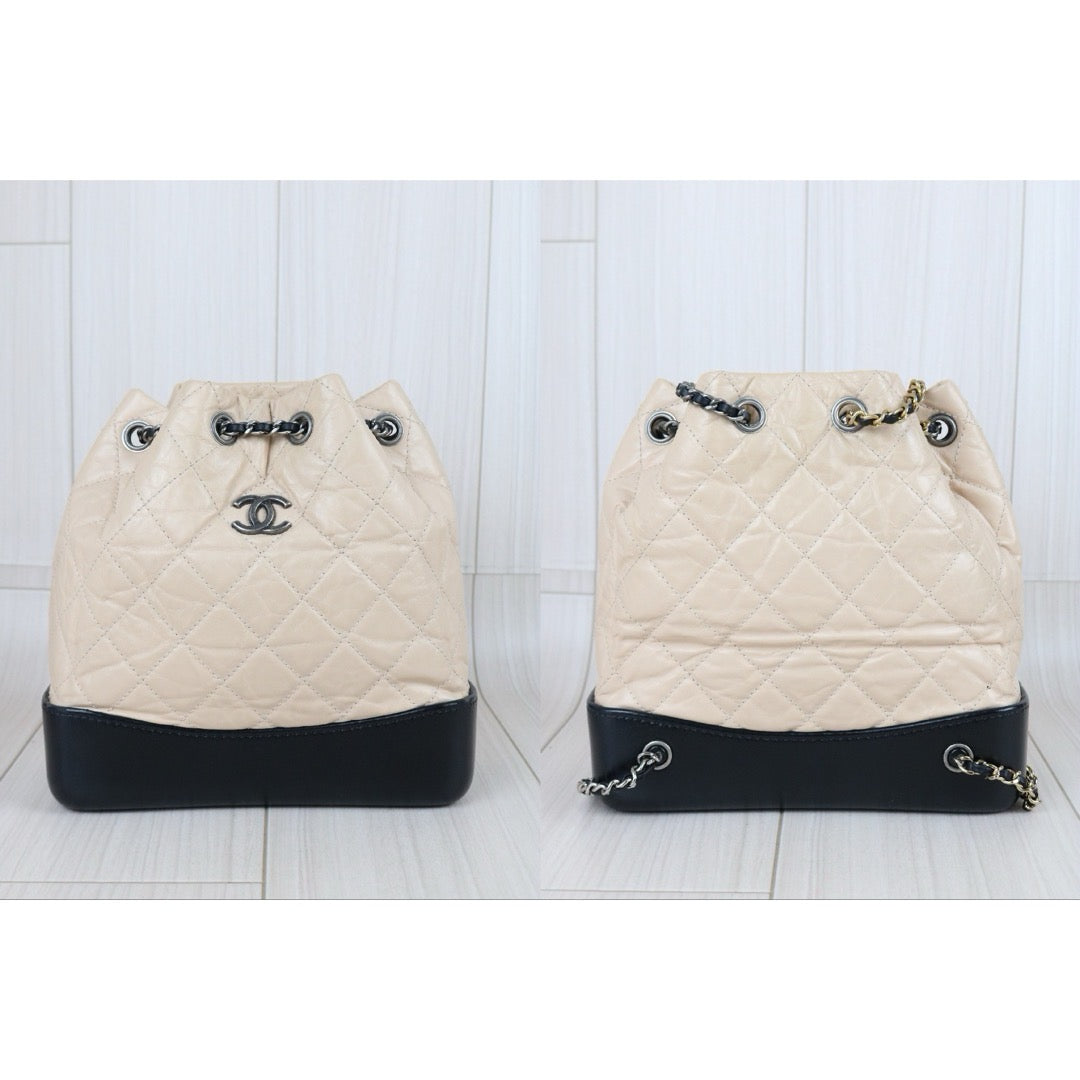 Include Entrupy Certificate of Authenticity｜Good ( Rank AB)｜CHANE Calf Leather Gabrielle Aged Backpack Beige  Made in 2018 Year｜S26080106