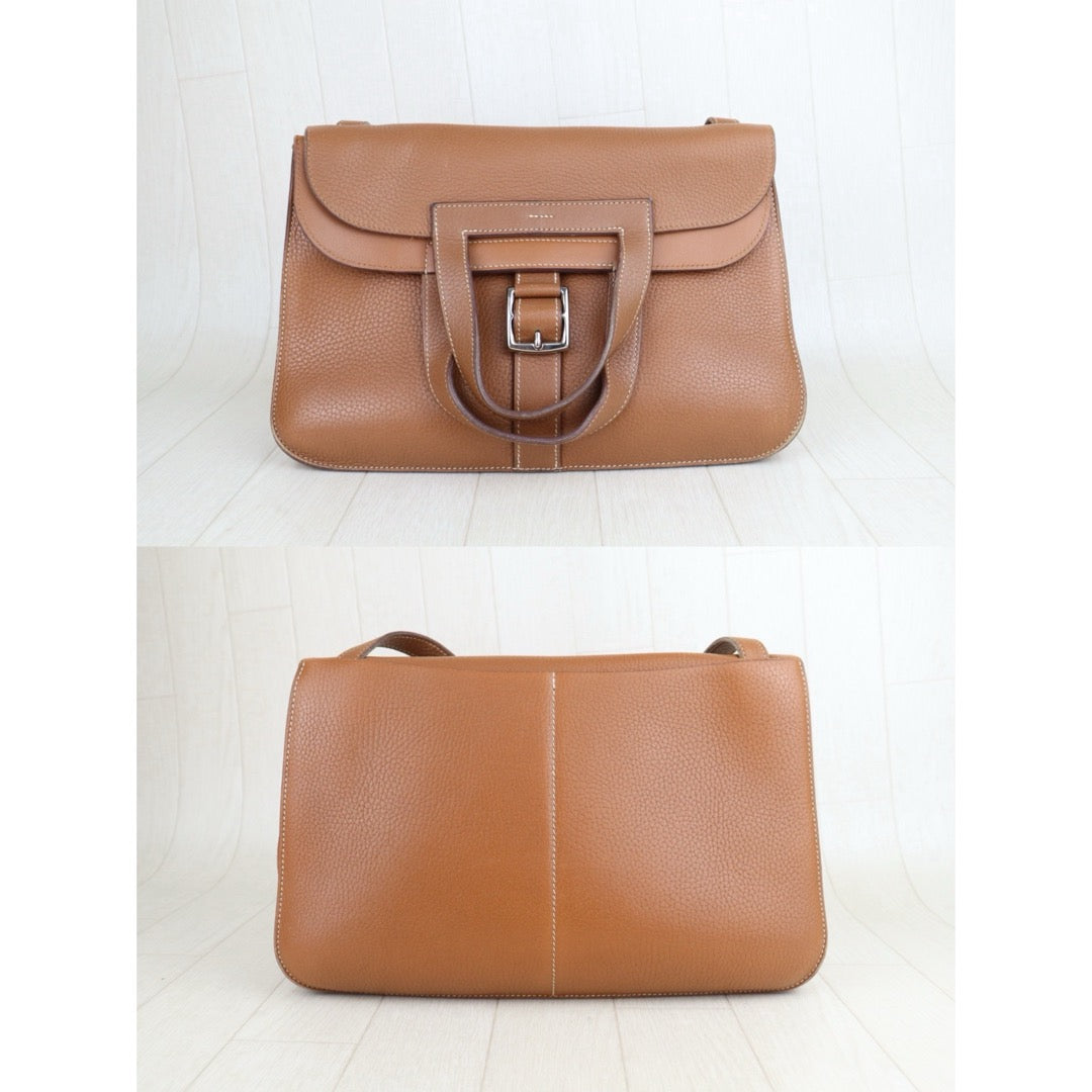Good ( Rank AB)｜ Hermes Halzan 31 TC Leather Handbag Shoulder Bag Golden Brown C Stamp Made In 2018 Year｜H25081804