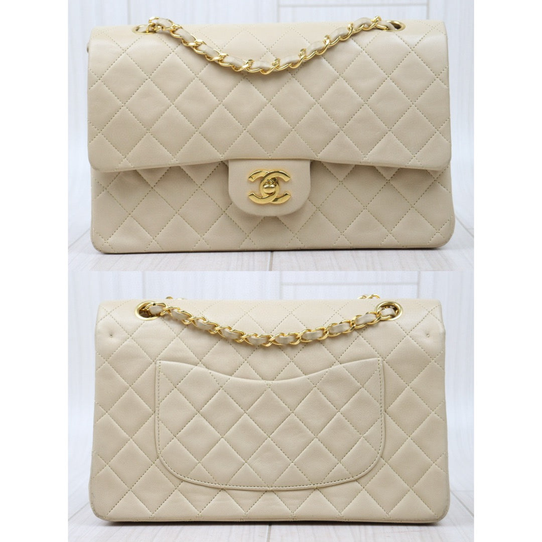 Good ( Rank AB)｜ CHANEL  Lamb Skin Beige Double Flap 25 Shoulder Bag Made in 1991-1994 Year ｜P24122006