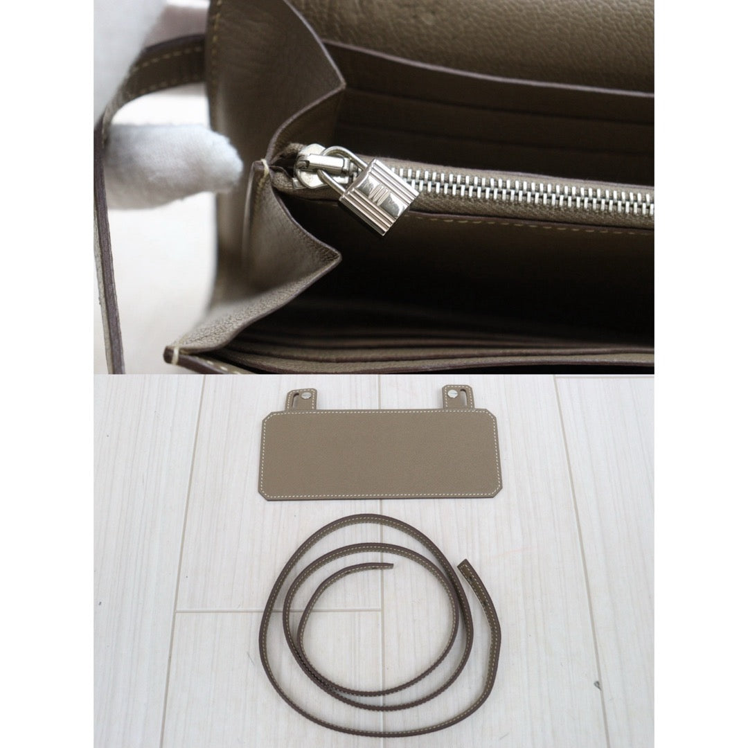 Include Entrupy Certificate of Authenticity｜Good ( Rank AB)｜ HERMES Goatskin Kelly Long Wallet Etoupe □Q Stamp Made In 2013Year｜W26020602