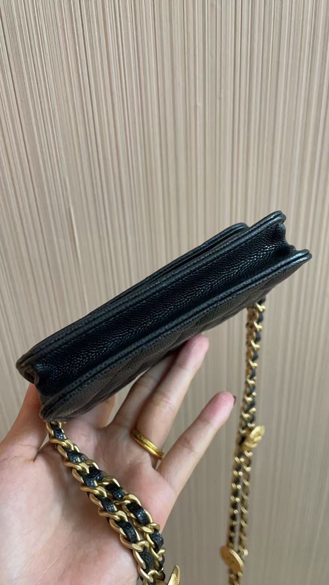 CHANEL Matelasse Caviar Skin Mini Chain Shoulder Bag Black Gold Hardware