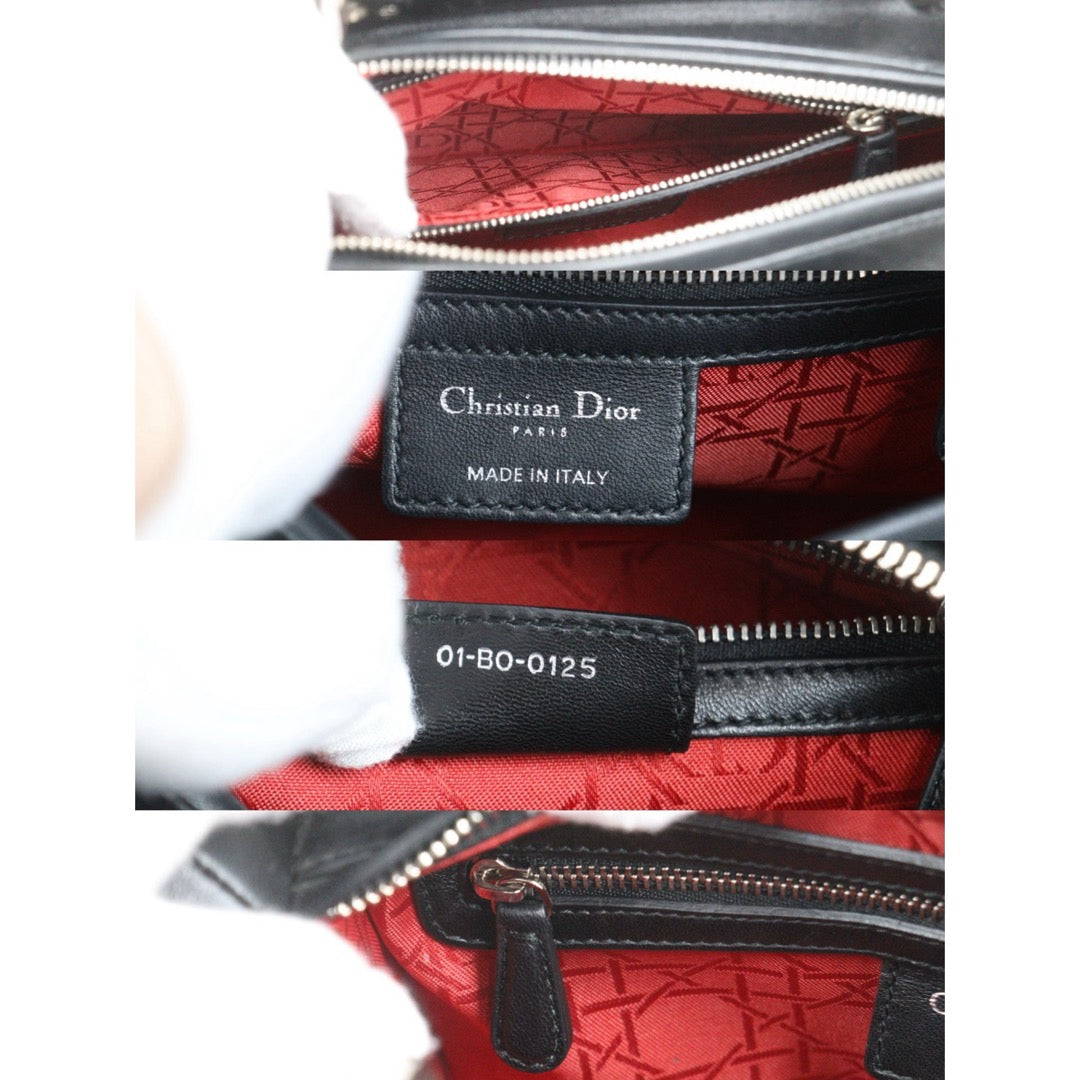 Very Good ( Rank A) ｜  Dior Lady Dior Lamb Skin 2WAY Shoulder Bag Handbag Black  ｜S25083002