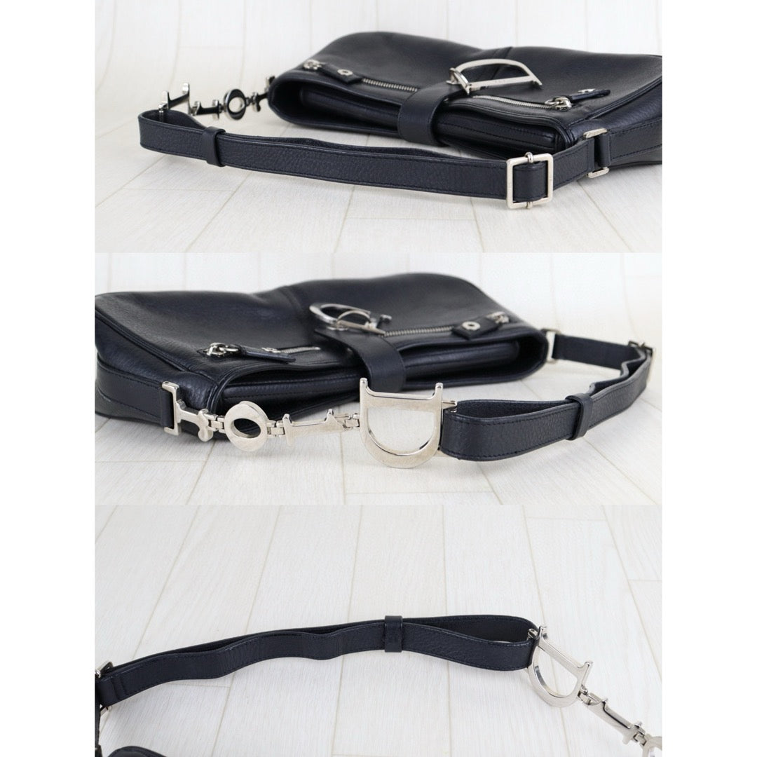 Very Good ( Rank A)｜ Dior D logo Calf Skin Shoulder Bag Black ｜S24120801