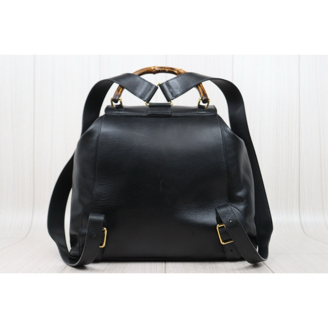 Very Good ( Rank A) ｜GUCCI Bamboo Leather GM Backpack Black｜25042120