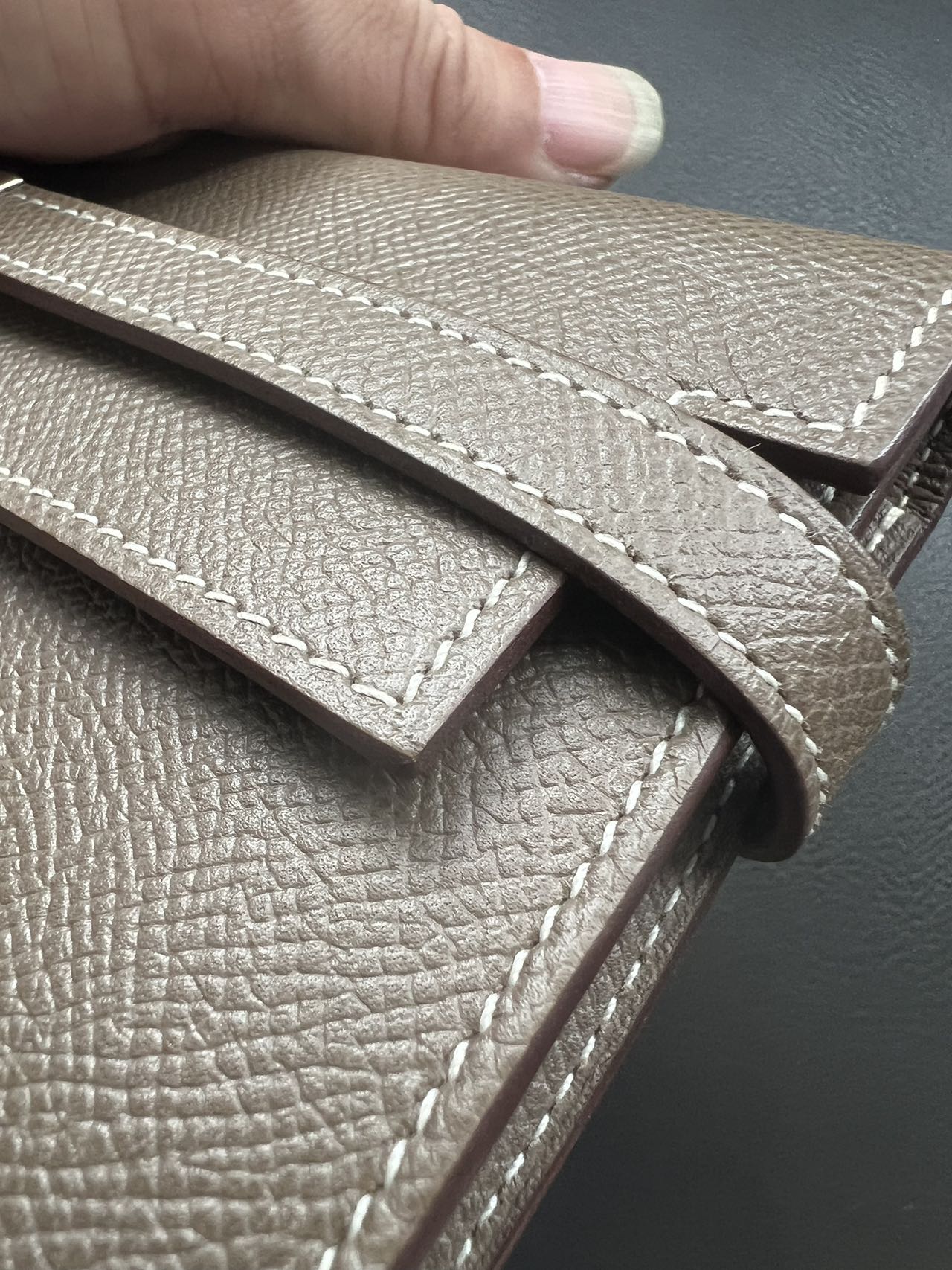 HERMES Epsom Kelly Wallet Gray C Stamp