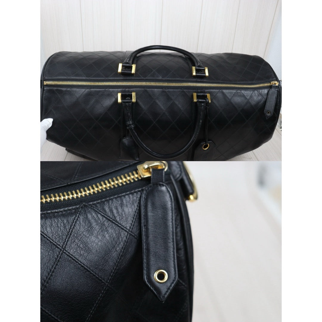 Good ( Rank AB)｜ CHANEL Calf Leather Vintage Boston Travel Bag 60 with Shoulderstrap Black Made In 1989- 1991Year｜S25110407