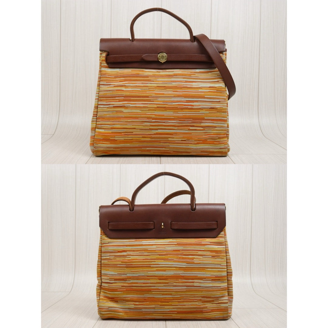 Include Entrupy Certificate of Authenticity｜Good ( Rank AB)｜ HERMES Vibrato and Leather Herbag PM □F Shoulder Bag  Made In 2002Year｜26051310