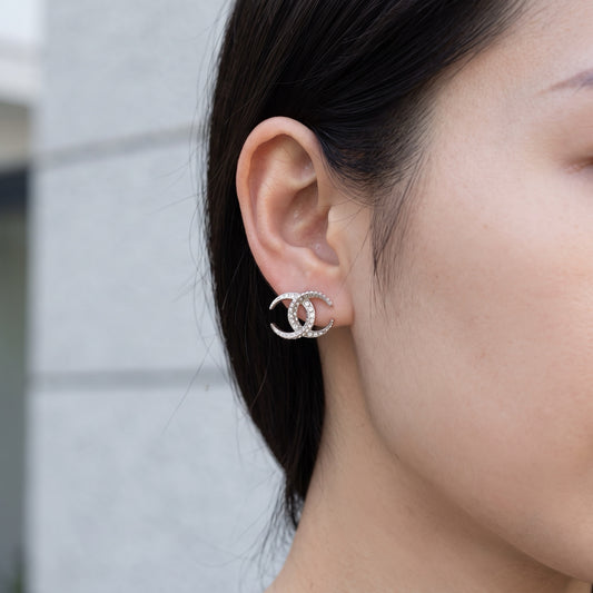Include Authentic Detective Certificate of Authenticity｜Very Good ( Rank A) ｜CHANEL B15C COCO Mark Circlet Rhinestone Earrings Made In 2015Year｜S26070202