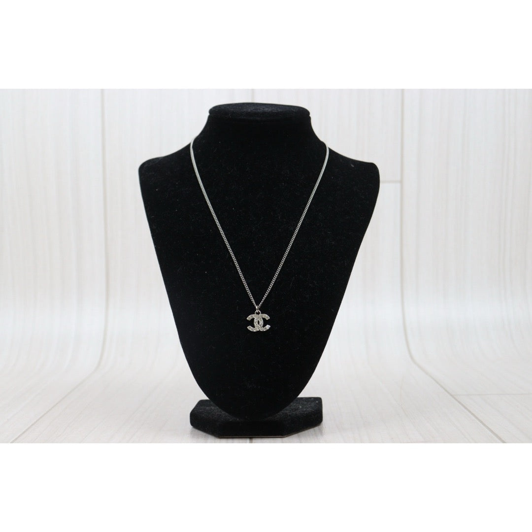 Very Good ( Rank A) ｜CHANEL COCO Mark Rhinestone Necklace Silver｜V25061909