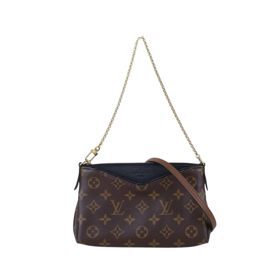 Include Entrupy Certificate of Authenticity｜Good ( Rank AB)｜ Louis Vuitton Monogram  Mini Pallas Cluth With Shoulder Bag Black｜S26052205