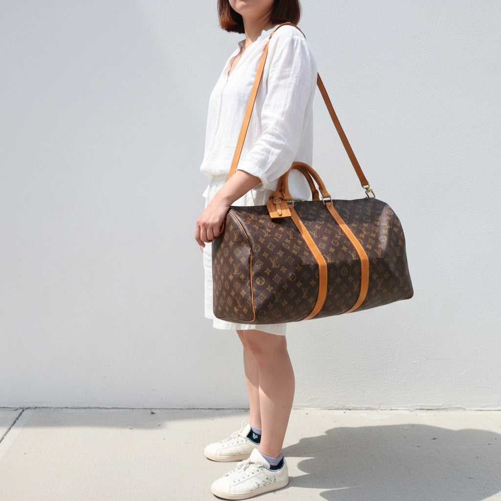 Include Entrupy Certificate of Authenticity｜Good ( Rank AB) ｜ Louis Vuitton Monogram Keepall Bandouliere 50 Handbag Shoulder Bag｜26042811