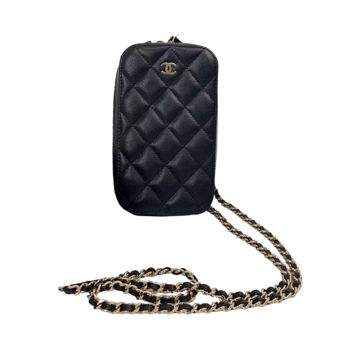 Rank AB ｜ CHANEL Caviar Skin Mobile Holder Shoulder Bag Black｜2302224