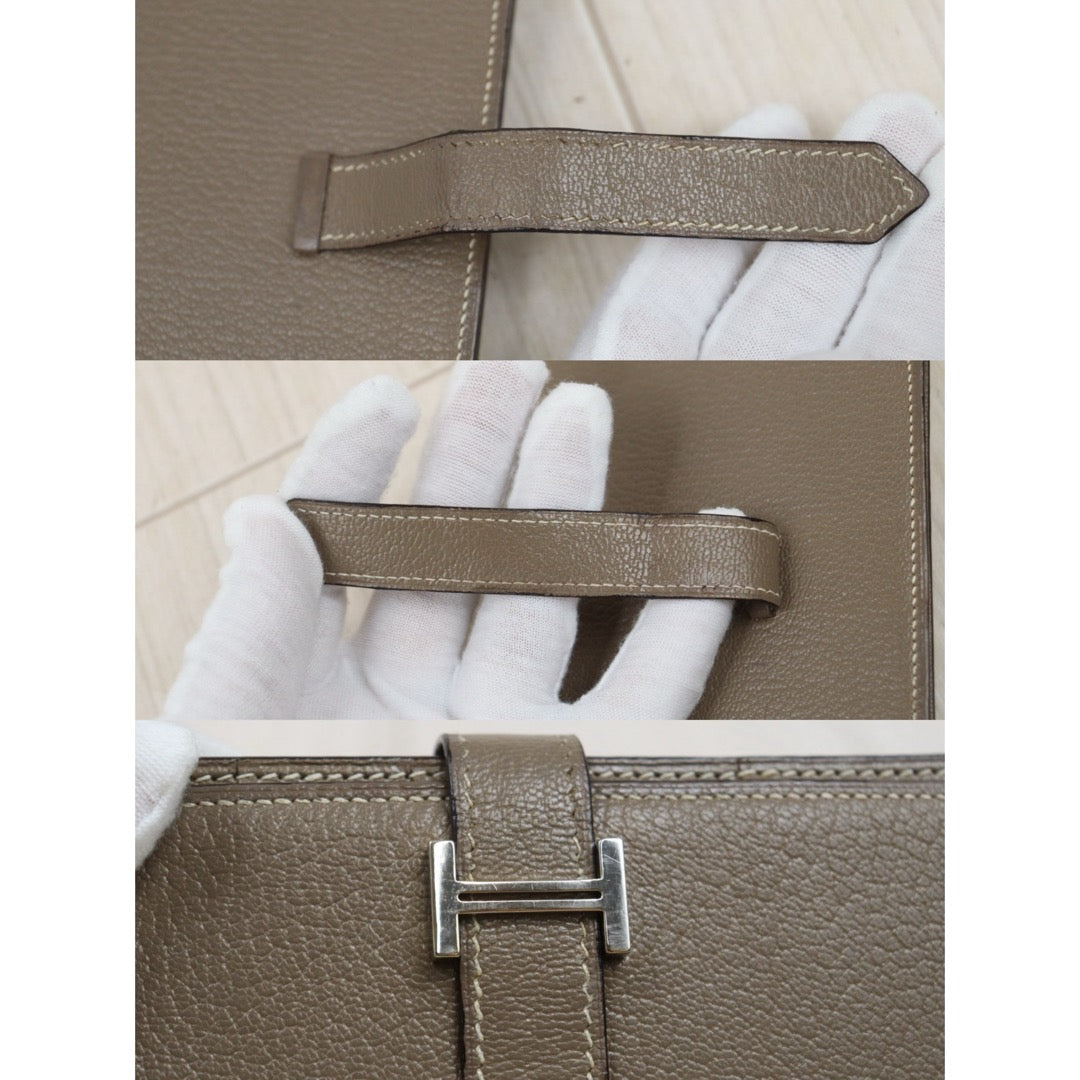 Good ( Rank AB)｜ HERMES Hermes Bean Long Wallet Etoupe Gray □J Stamp Made In 2006 Year｜V25101613