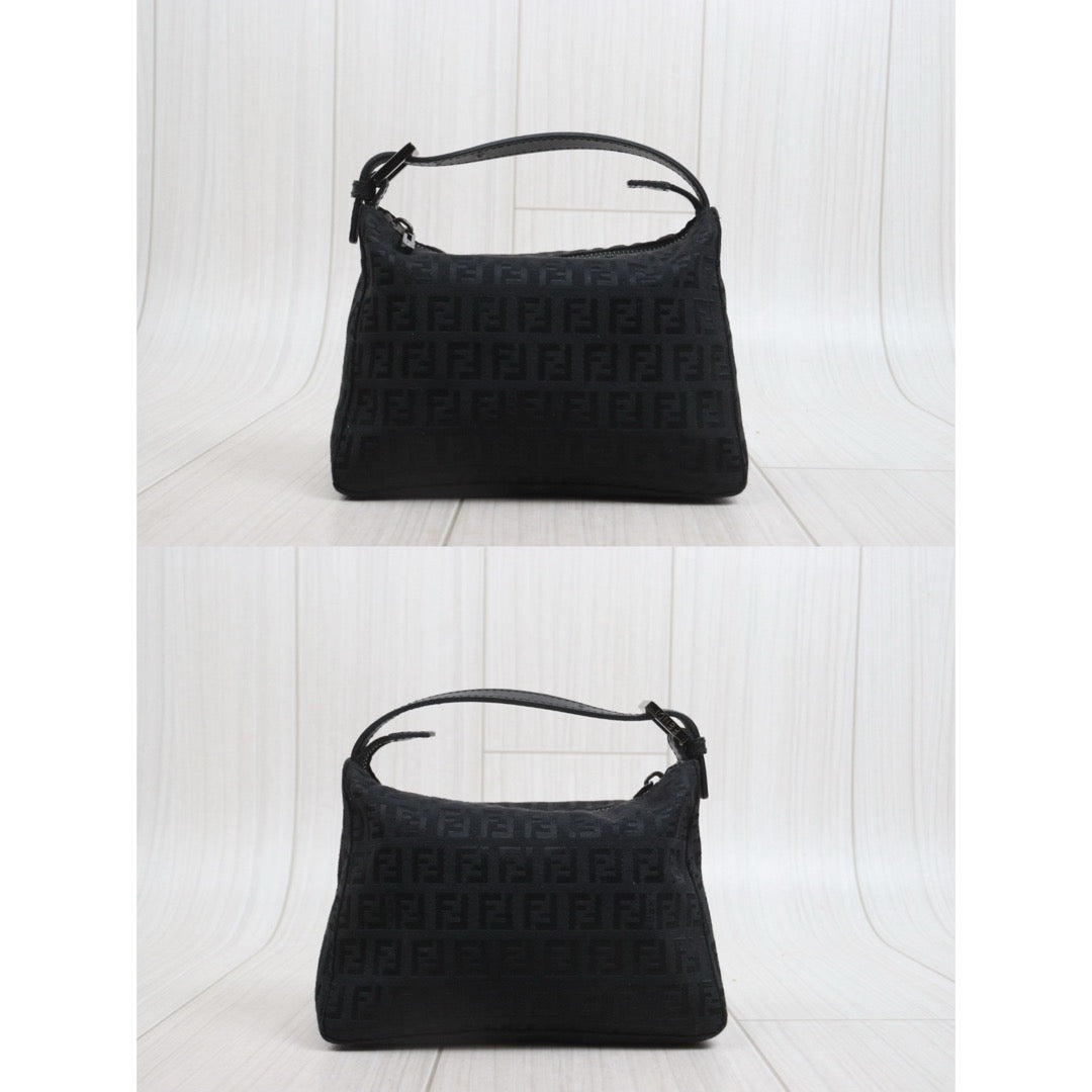 Include Entrupy Certificate of Authenticity｜Very Good ( Rank A)｜ FENDI  Zucca Mamma Canvas Bucket Hand Bag Black ｜26100103