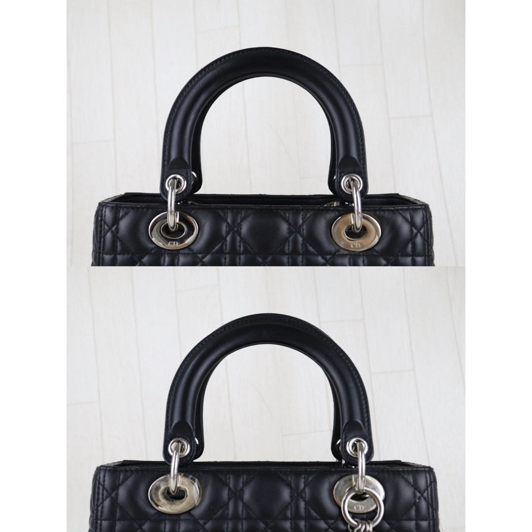 Very Good ( Rank A) ｜  Dior Lady Dior Lamb Skin 2WAY Handbag Shoulder Bag  Black  ｜S26012906