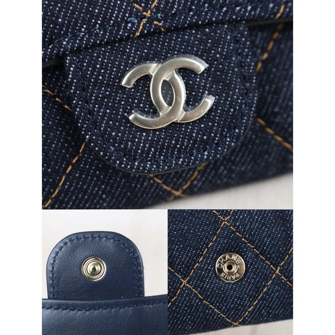 Include Entrupy Certificate of Authenticity｜Excellent（Rank SA）｜Full Set Chanel 26S Denim Classic Card Holder Dark Blue IC Chips Model｜X26041307