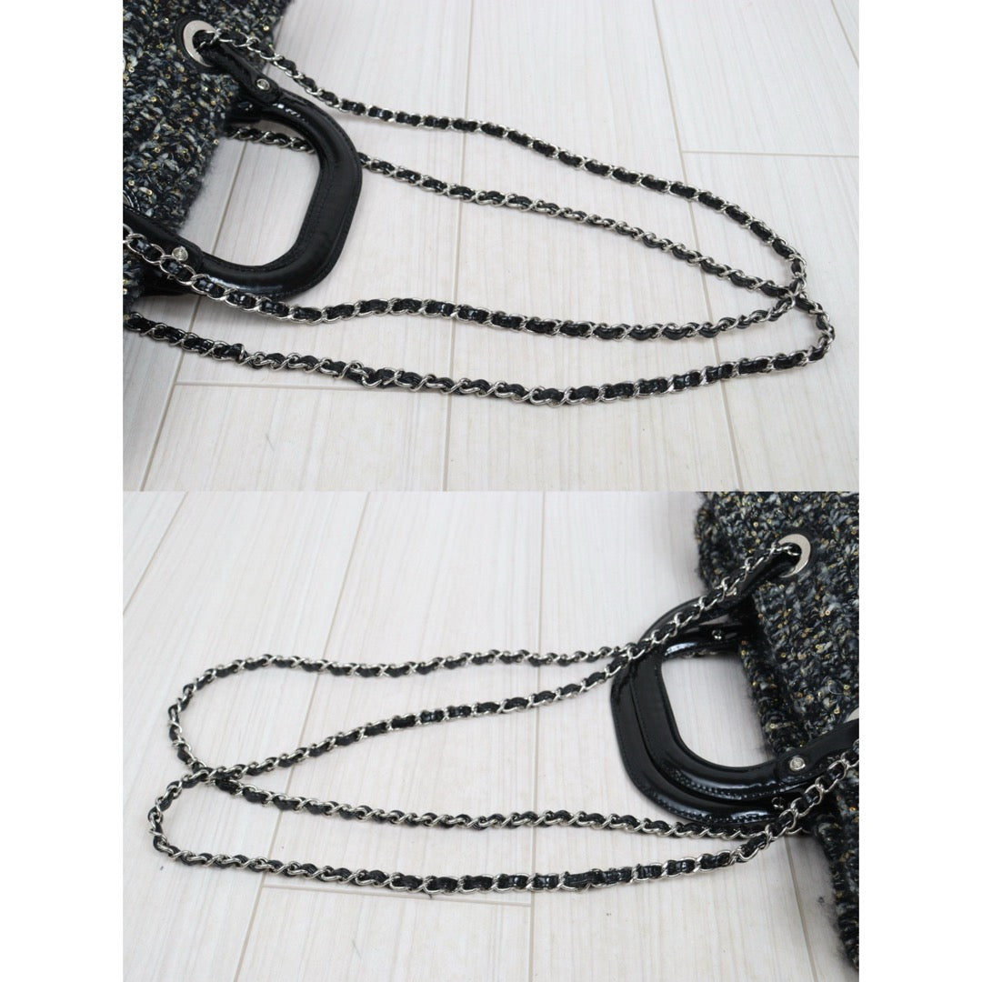 Include Entrupy Certificate of Authenticity｜Good ( Rank AB) ｜ CHANEL  Woolen Matrasse Chain 2 Way ToteBag Shoulder Bag Black Made In 2009-2010Year ｜A26042106