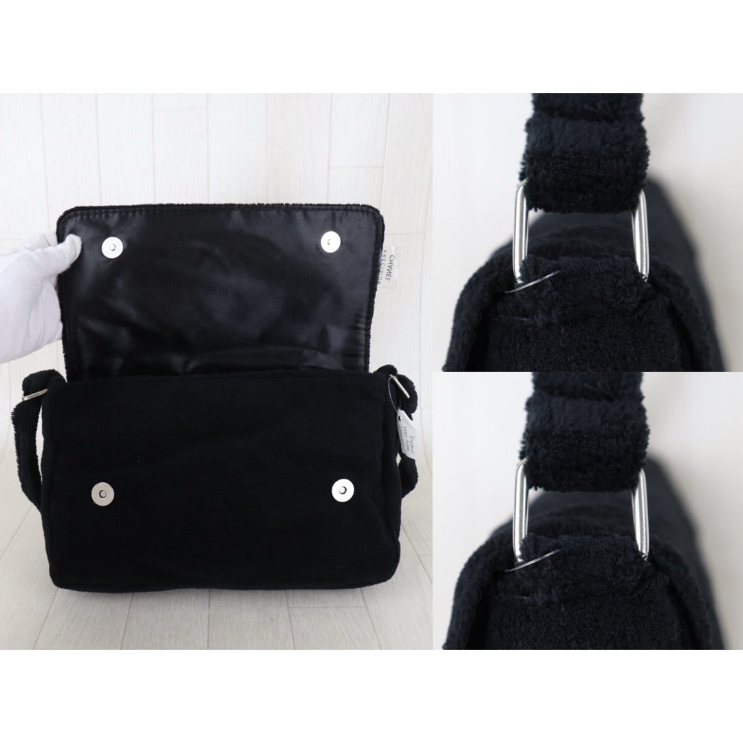 Very Good ( Rank A)｜CHANEL Precision Terry Cloth Flap Shoulder Bag Black VIP Gift｜S26090720