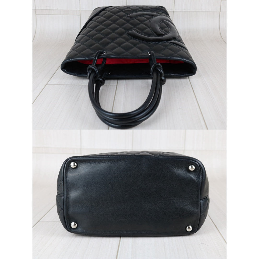 Include Entrupy Certificate of Authenticity｜Good ( Rank AB)｜ CHANEL Cambon Line Calf Leather  So Black ToteBag  Made In 2009-2010Year｜Y26051523