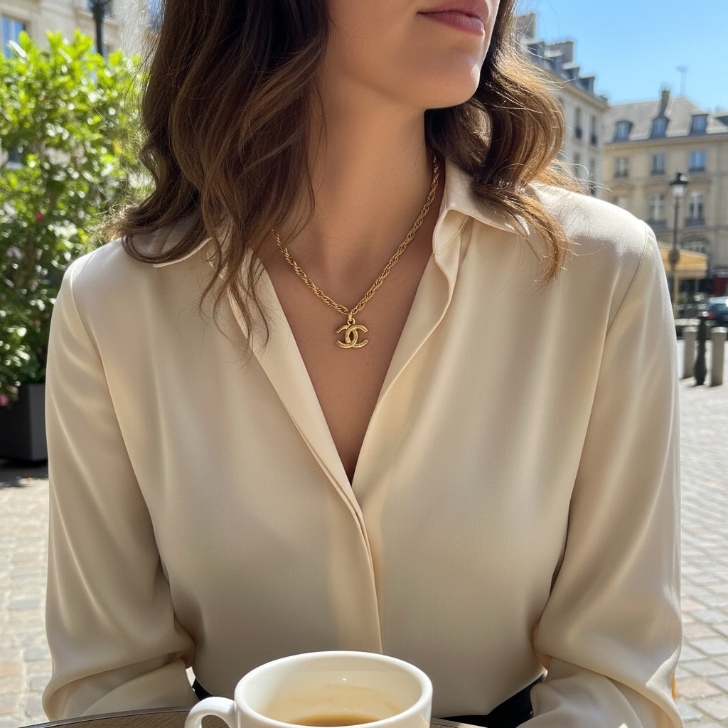 Include Authentic Detective Certificate of Authenticity｜Very Good ( Rank A) ｜CHANEL Vintage COCO Mark  Golden Necklace ｜26061804
