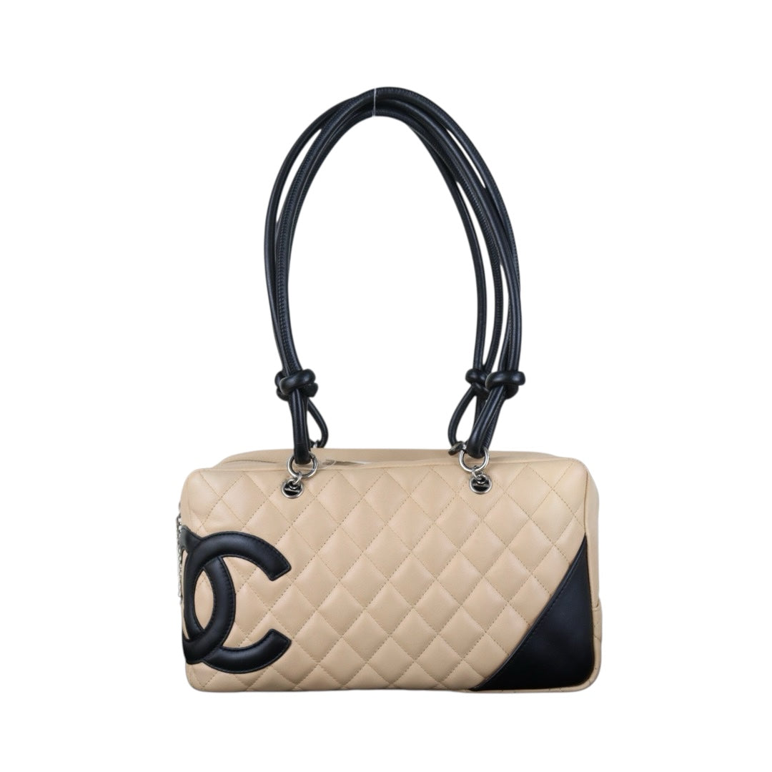 Include Entrupy Certificate of Authenticity｜Good ( Rank AB) ｜ CHANEL Cambon Ligne Bowler Beige Black Made In 2004-2005 Year｜Z26100202