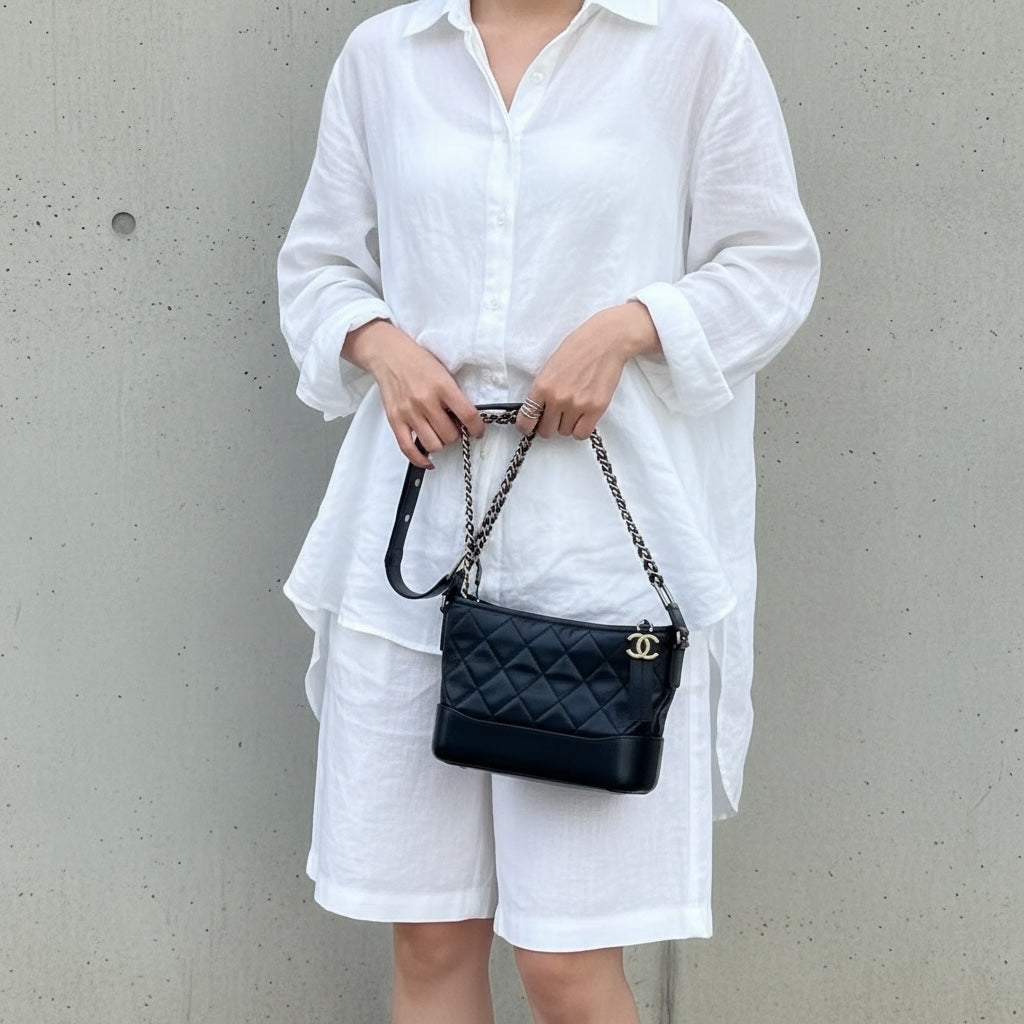 Include Entrupy Certificate of Authenticity｜Very Good ( Rank A) ｜CHANEL PM Gabrielle Calf Leather Shoulder Bag Black Made In 2020-2021Year｜S26062513