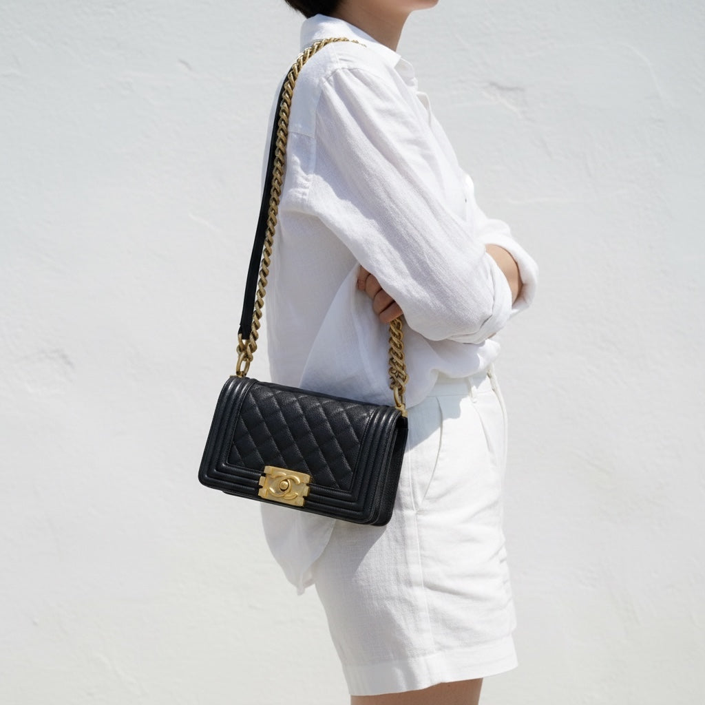 Include Entrupy Certificate of Authenticity｜Excellent（Rank SA）｜Full Set CHANEL Caviar Skin  LeBoy Chain Shoulder Bag Small Black   IC Chips Model ｜S26041403