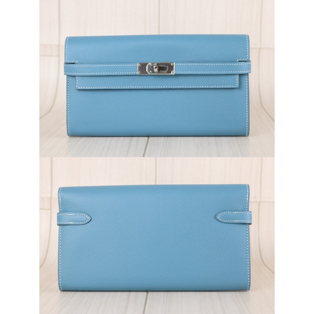Excellent（Rank SA)｜ HERMES Epson Kelly Long Wallet Blue Jean □O Stamp Made In 2011Year｜X25121403