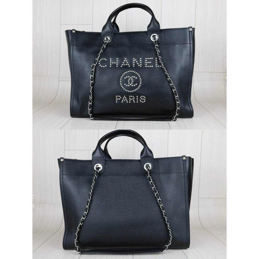 Very Good ( Rank A)｜ CHANEL Caviar Skin Leather Calf Leather Tote Bag Black  Large Made In 2009-2010 Year｜S24122609