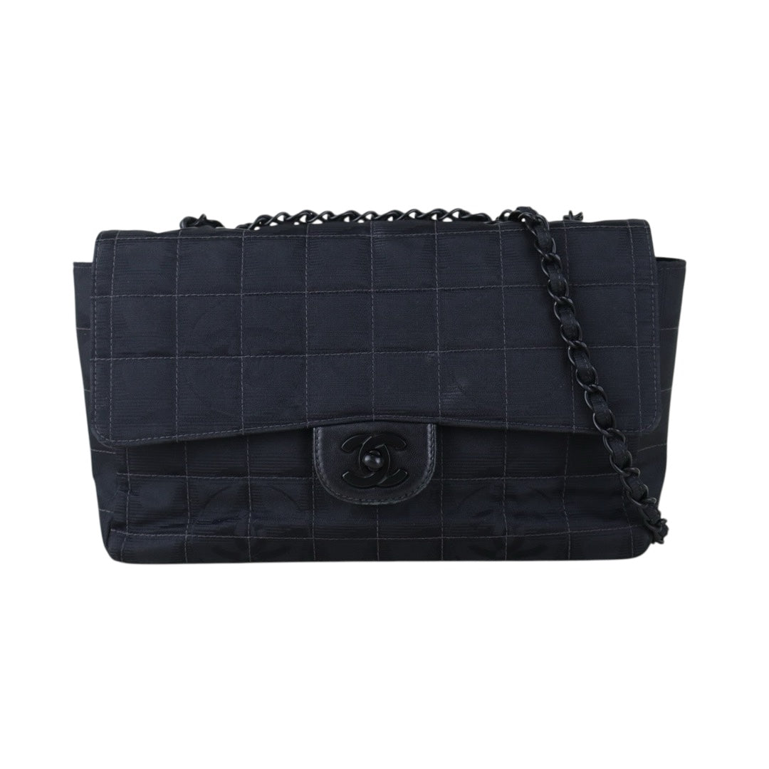 Include Entrupy Certificate of Authenticity｜Good ( Rank AB)｜CHANEL Chocolate Bar Canvas So Black Flap Made In 2002-2003 Year｜S26090745