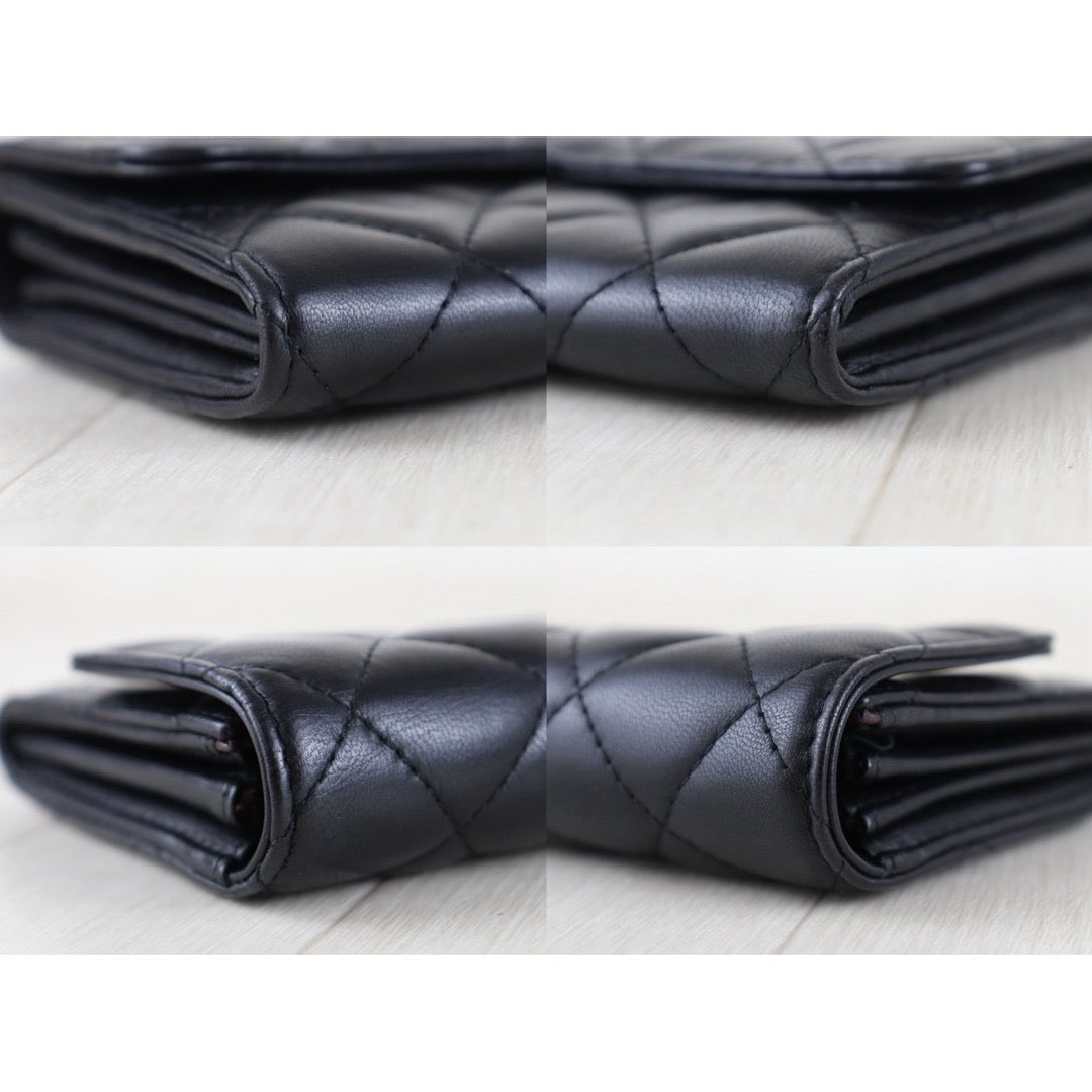 Include Entrupy Certificate of Authenticity｜Good ( Rank AB)｜CHANEL Lamb Skin Black Long Wallet Made In 2016-2017Year｜S26083005