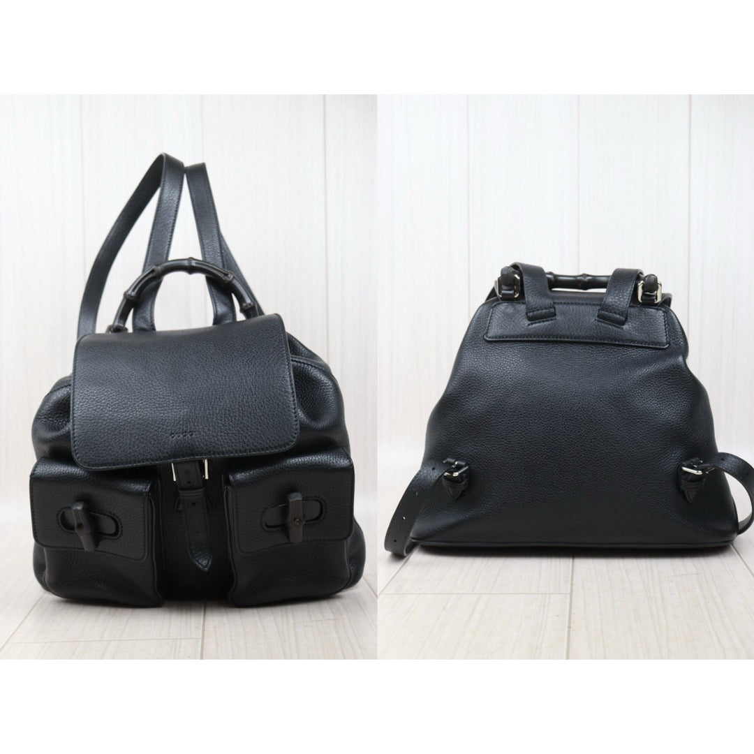 Very Good ( Rank A) ｜GUCCI Bamboo Leather Tassel Backpack GM Black｜25061007