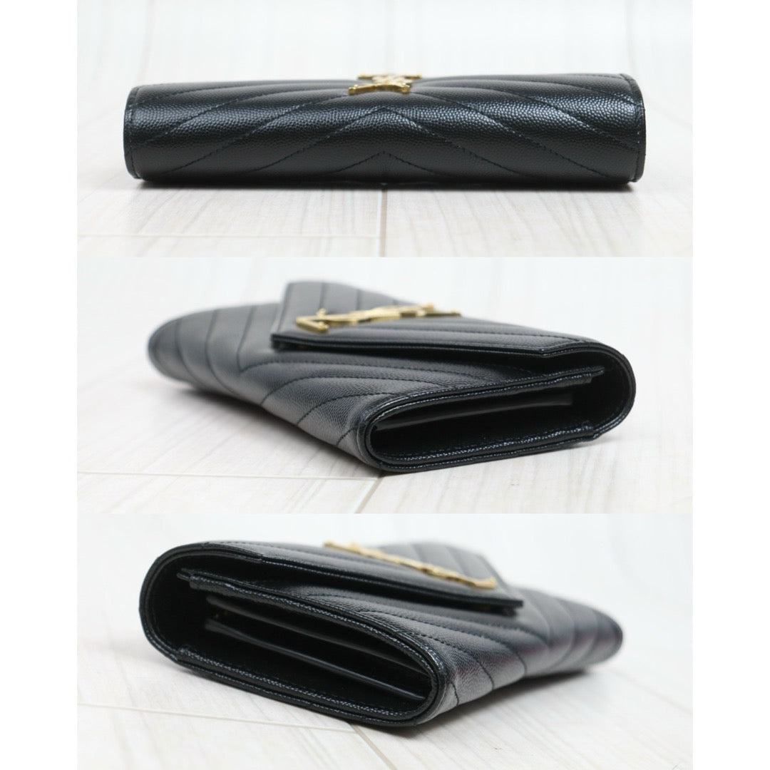 Include Entrupy Certificate of Authenticity｜Excellent（Rank SA）｜  Saint Laurent YSL Caviar Skin Calf Leather Long Wallet Black｜26060401