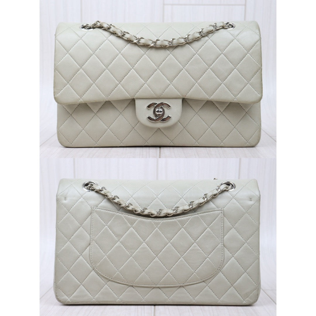 Good ( Rank AB)｜ CHANEL  Lamb Skin  Double Flap 25 Shoulder Bag Grey Made in 1997-1999 Year ｜P25012203
