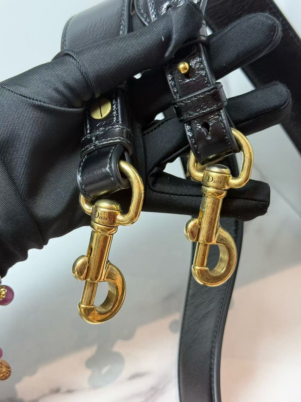 Dior Small Lady Dior Cafe Skin 2WAY Shoulder Bag Handbag Black