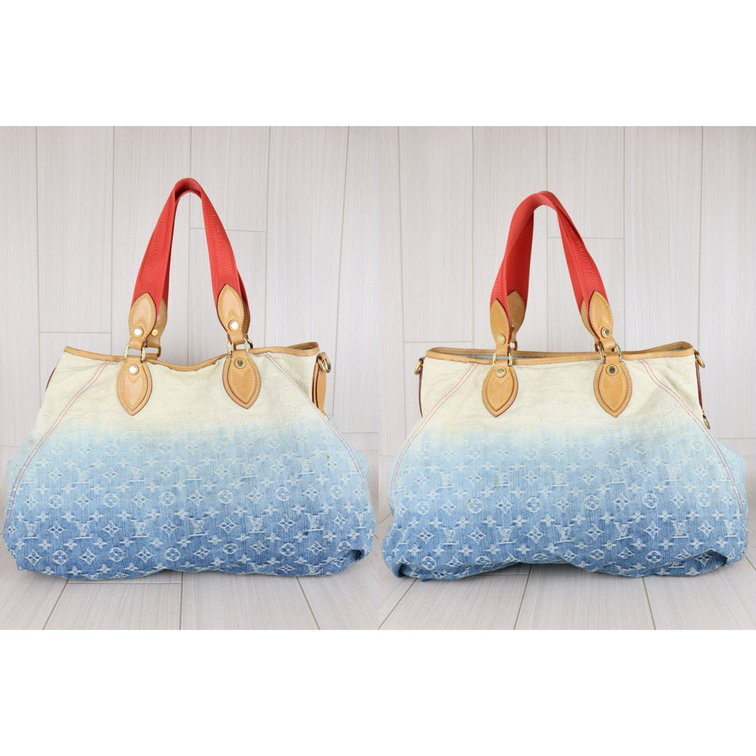 Include Entrupy Certificate of Authenticity｜Good ( Rank AB) ｜  Louis Vuitton Monogram Denim  Sunshine Blue Tote Bag Shoulder Bag  ｜S26010906