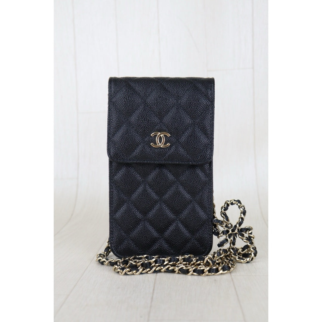 Include Entrupy Certificate of Authenticity｜Very Good（Rank A）｜CHANEL Caviar Skin  Flap Phone Holder Chain Shoulder Bag Black IC Chips Model｜S26072534