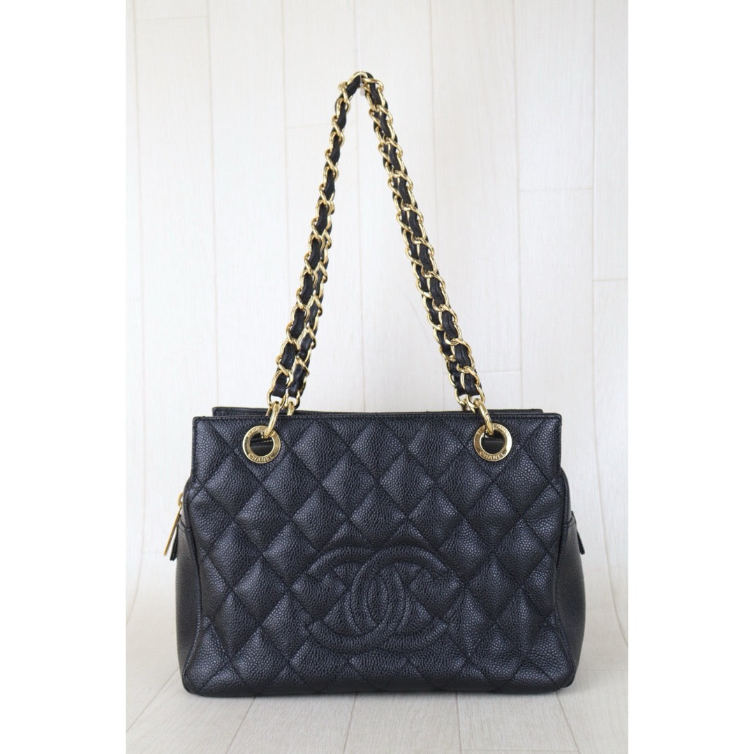 Include Entrupy Certificate of Authenticity｜Very Good ( Rank A)｜ CHANEL Caviar Skin Matrasse Chain PPT Tote Bag Black  Made In 2012｜S26090711
