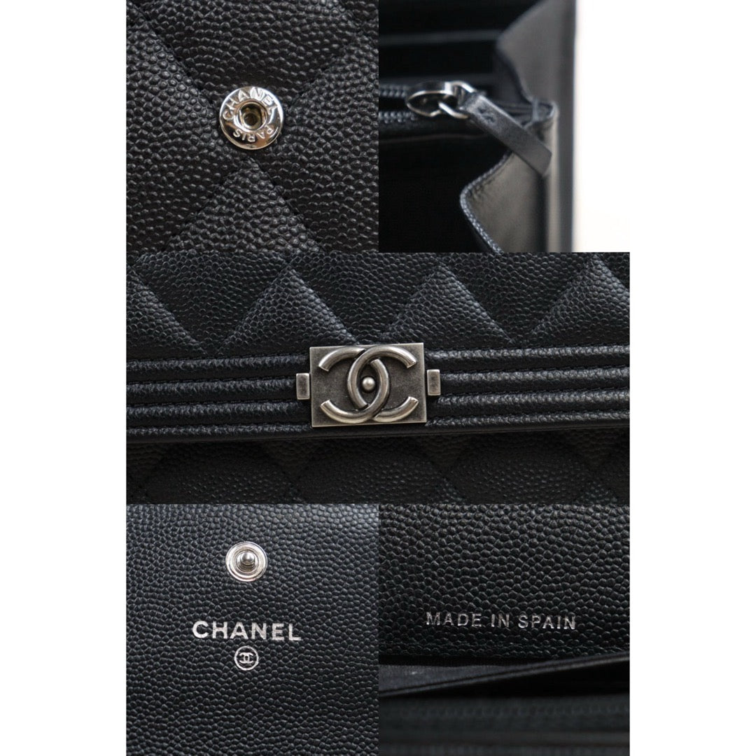 Good ( Rank AB)｜CHANEL Leboy Caviar Skin Black Long Wallet Made In 2018 Year｜24102416