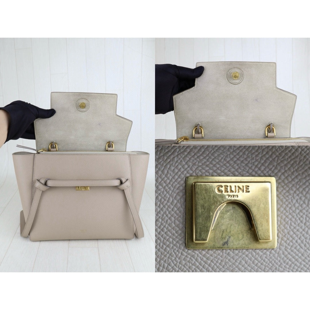 Very Good ( Rank A)｜CELINE Calf Leather Belt Micro Handbag Shoulder Bag Beige｜S25051303